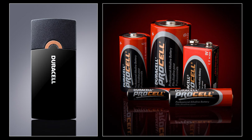 product photography of duracell batteries and charger